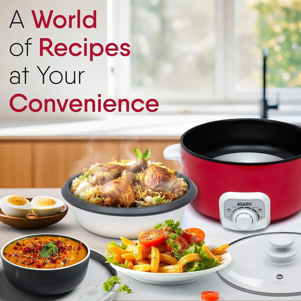 AGARO Regal Electric Multi Cooking Pot, 3L, 1200W, Steamer, Fryer (33959)