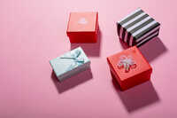 Multi Colored Valentine Gift Box - Cardboard Paperboard, Medium 20x18x7cm, Heart-shaped | Eco-friendly, Glossy Finish, Ribbon Tie Closure