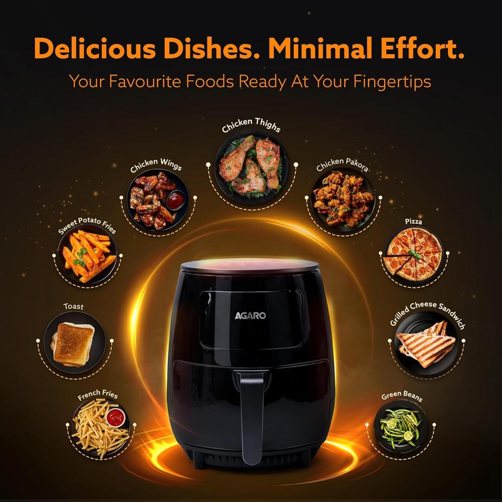 AGARO Alpha Digital Air Fryer For Home, 4.5 Liters, 6 Cooking Options, Electric, Convection Oven, 1400W, 360 Degrees Air Circulation, Digital Display, Keep Warm, Bake, Roast, Toast ( 34299)