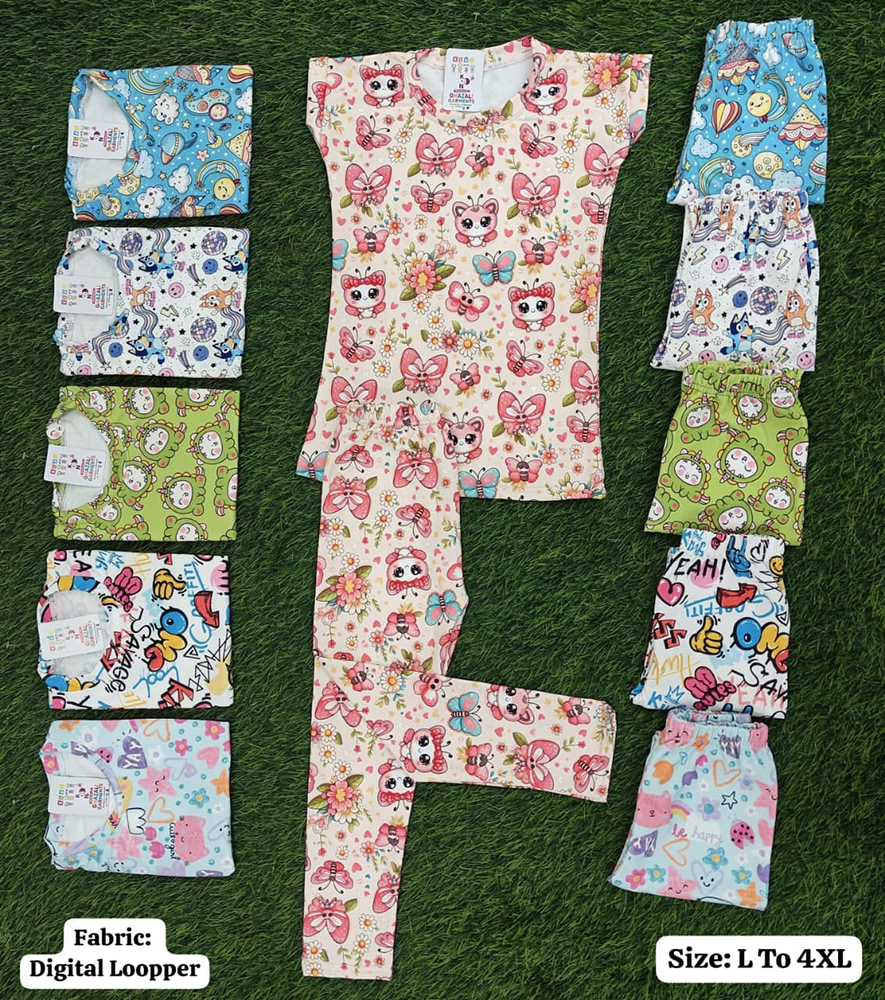 Blue Lycra Kids Printed Nightwear Set