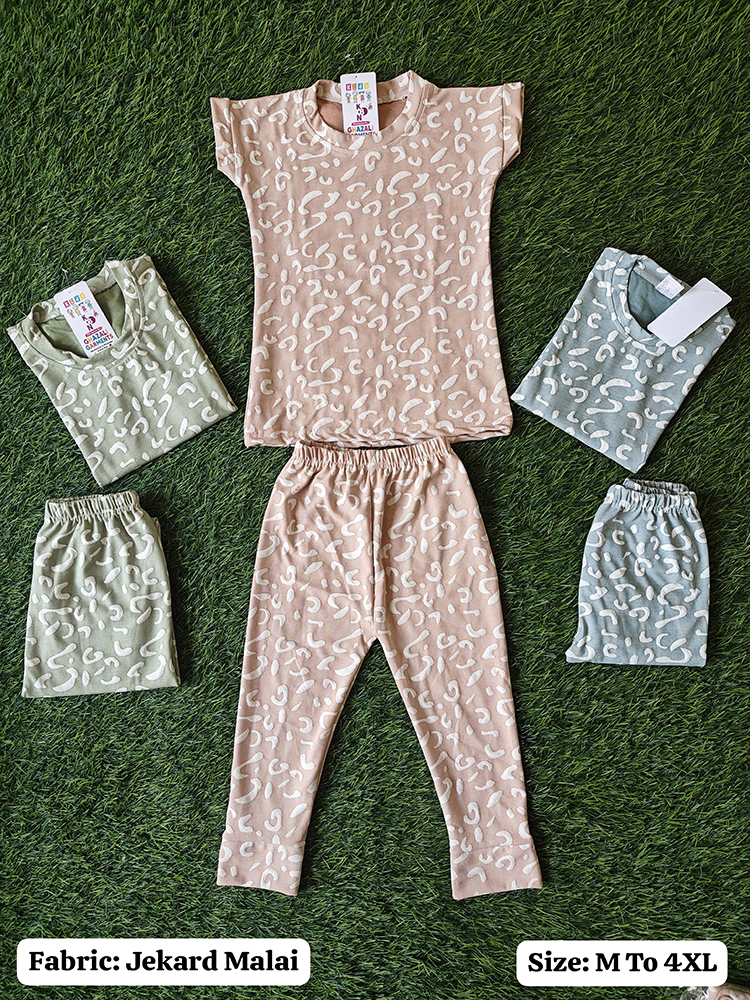 Blue Lycra Kids Printed Nightwear Set