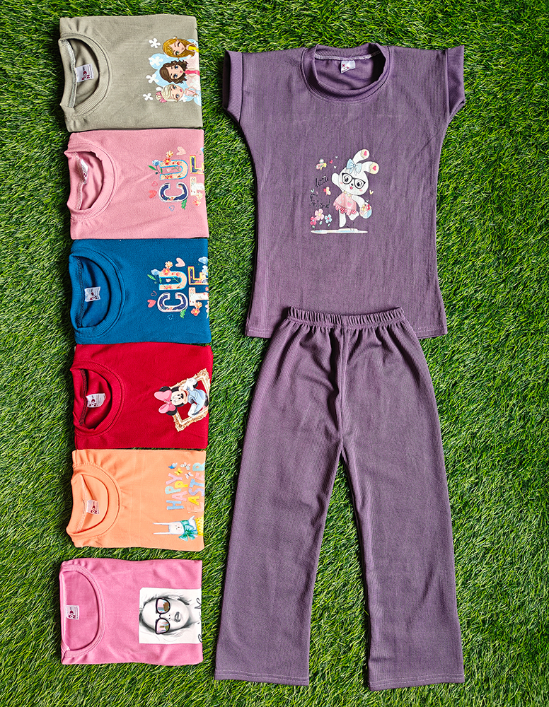 Blue Lycra Kids Printed Nightwear Set