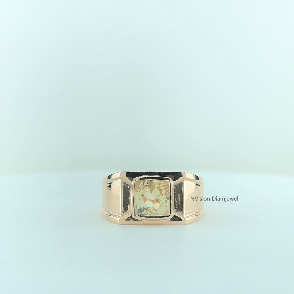 Vintage Luxe Cushion Yellow Gemstone Men's Ring 