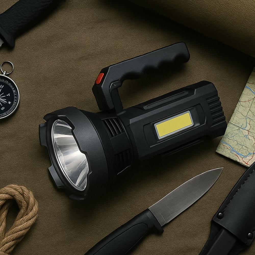 Heavy-Duty Rechargeable USB LED Hand Torch with COB Side Light (1 Pc)