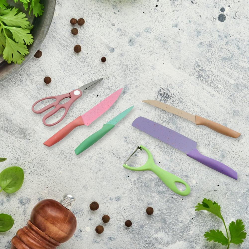 Corrugated 6 Pc Kitchen Knife Set  Professional Knives with Storage Box