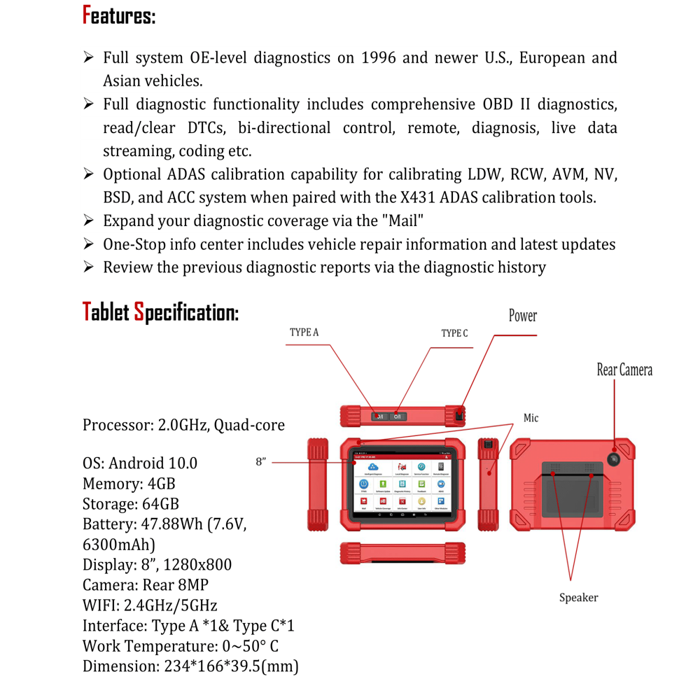 Launch X431 Pro Se - Color: Red/black