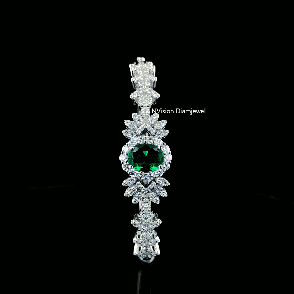14KT White Gold Royal Emerald with LabGrown Diamond Bracelet