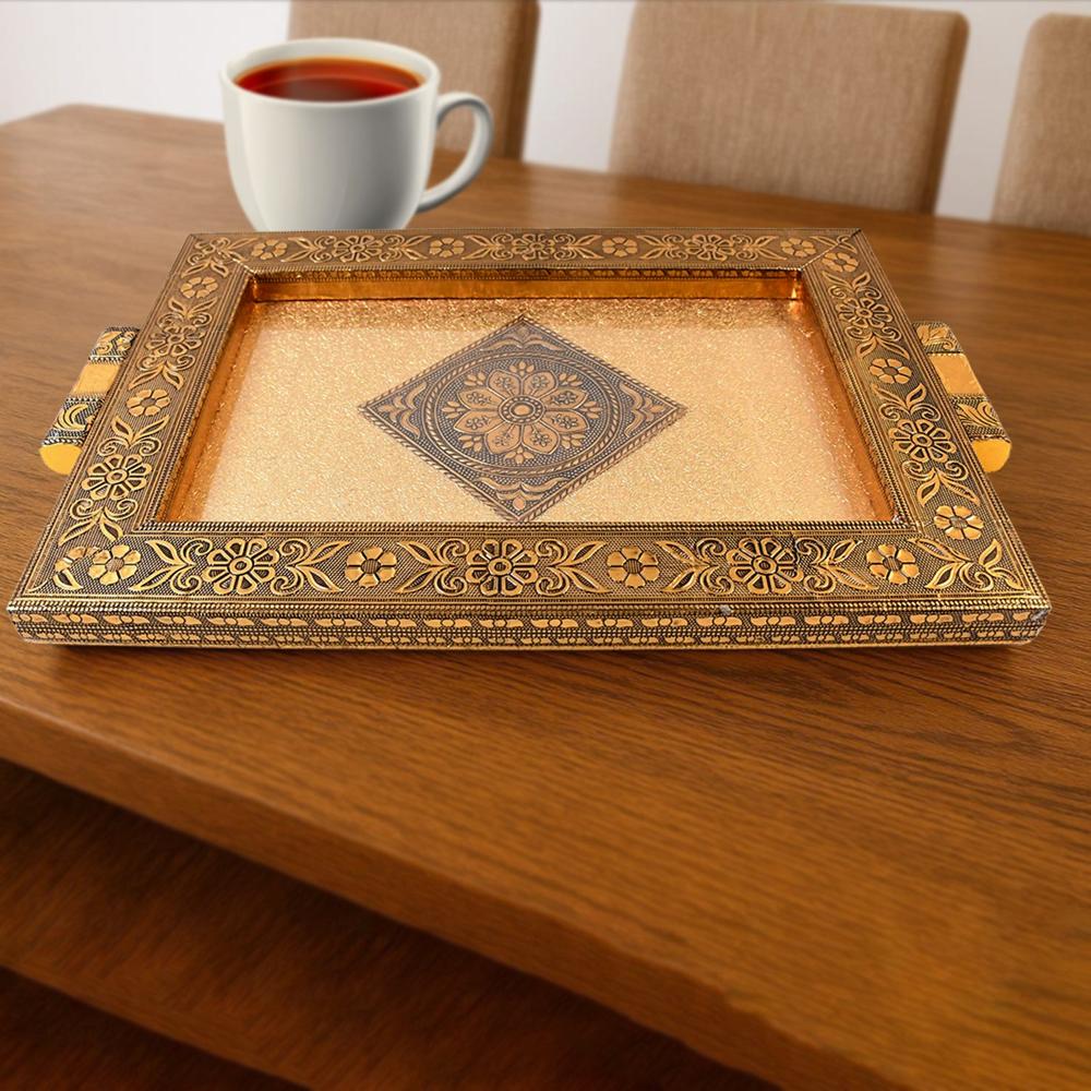Premium Antique-Style Rajwadi Decorative Serving Tray 40X26 Cm - Color: Mix