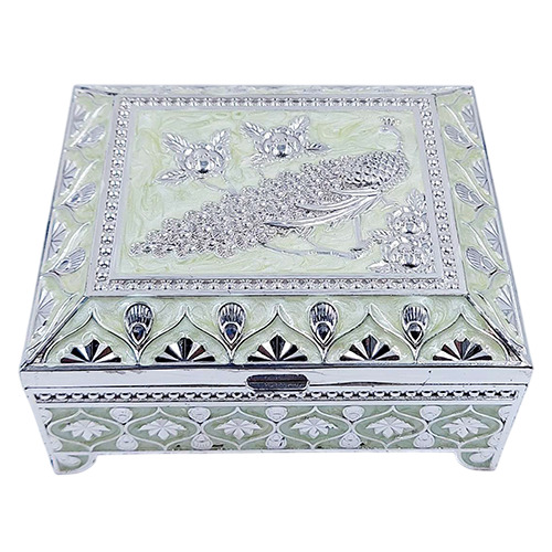 GS-137 Green Peacock Enamel Jewellery Box