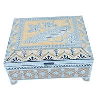 German Silver Peacock Enamel Jewellery Box - Shape: Rectangular