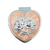 German Silver Heart Shape Metal Jewelry Box - Design: Engraved Floral Pattern On Lid