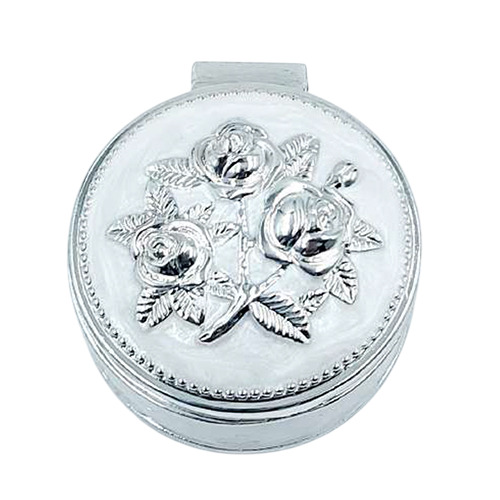 GS-178 Silver Round Shape Metal Jewelry Box