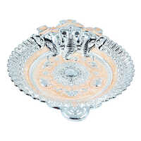 German Silver Ph Ganesha Enamel Tray - Color: Multicolor (predominantly Orange
