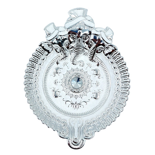 GS-173 Silver Ganesha Enamel Tray
