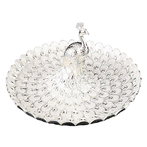 German Silver Peacock Decorative Serving Tray - Material: Metal (Brass Alloy)
