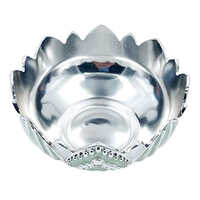 German Silver Green Lotus Diya Holder - Height: 6 Cm