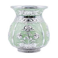 German Silver Green Silver Plated Kalash - Height: Approx. 10 Cm
