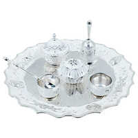 German Silver Pooja Thali - Height: 2 Cm (approx)