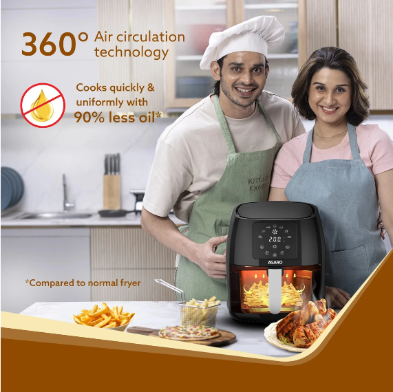 AGARO Sapphire Digital Air Fryer For Home, Electric Oven, 1400W, Air Fryer (4.5 L) 34031