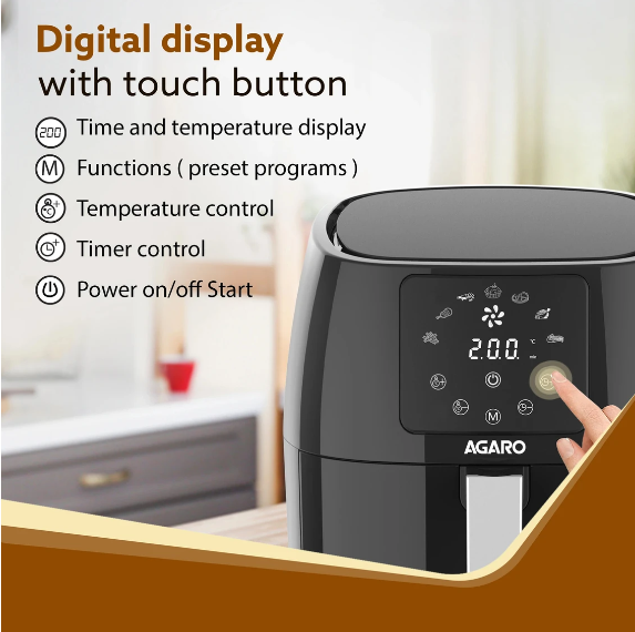 AGARO Sapphire Digital Air Fryer For Home, Electric Oven, 1400W, Air Fryer (4.5 L) 34031