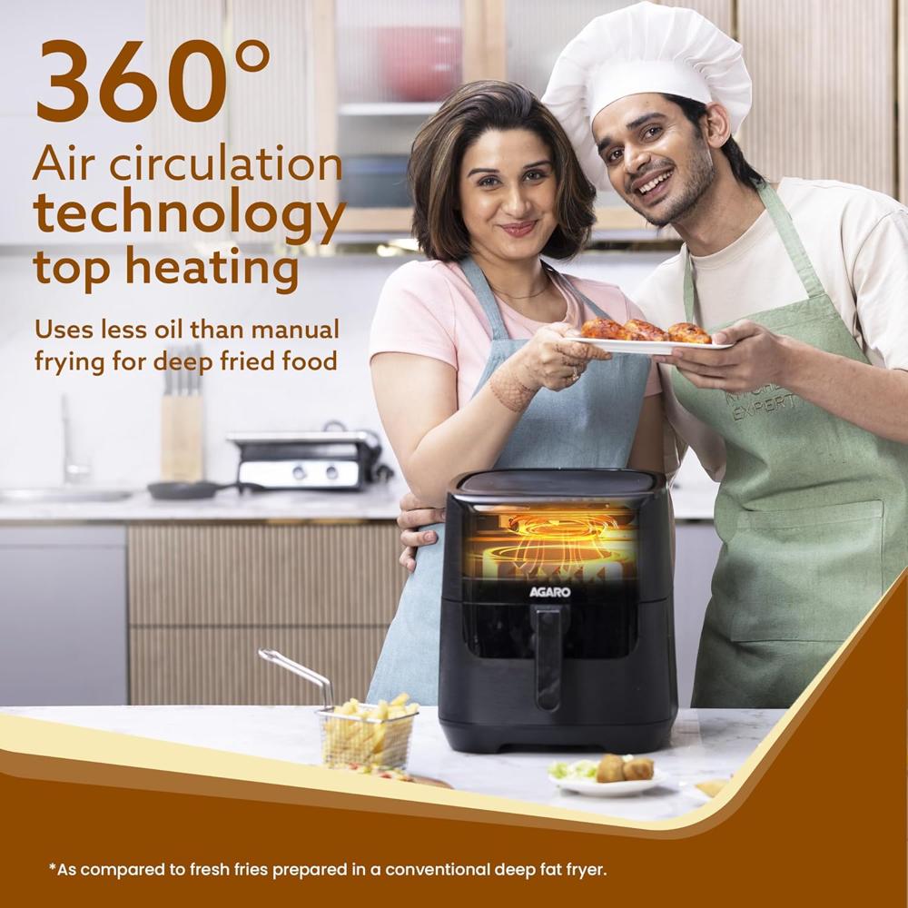 AGARO Elegant Air Fryer, 6.5L, 12 Preset Cooking Modes, 360 Degrees Air Circulation With Variable Temperature Settings, Frying, Grilling, Toasting, Roasting, 1800W (33896)