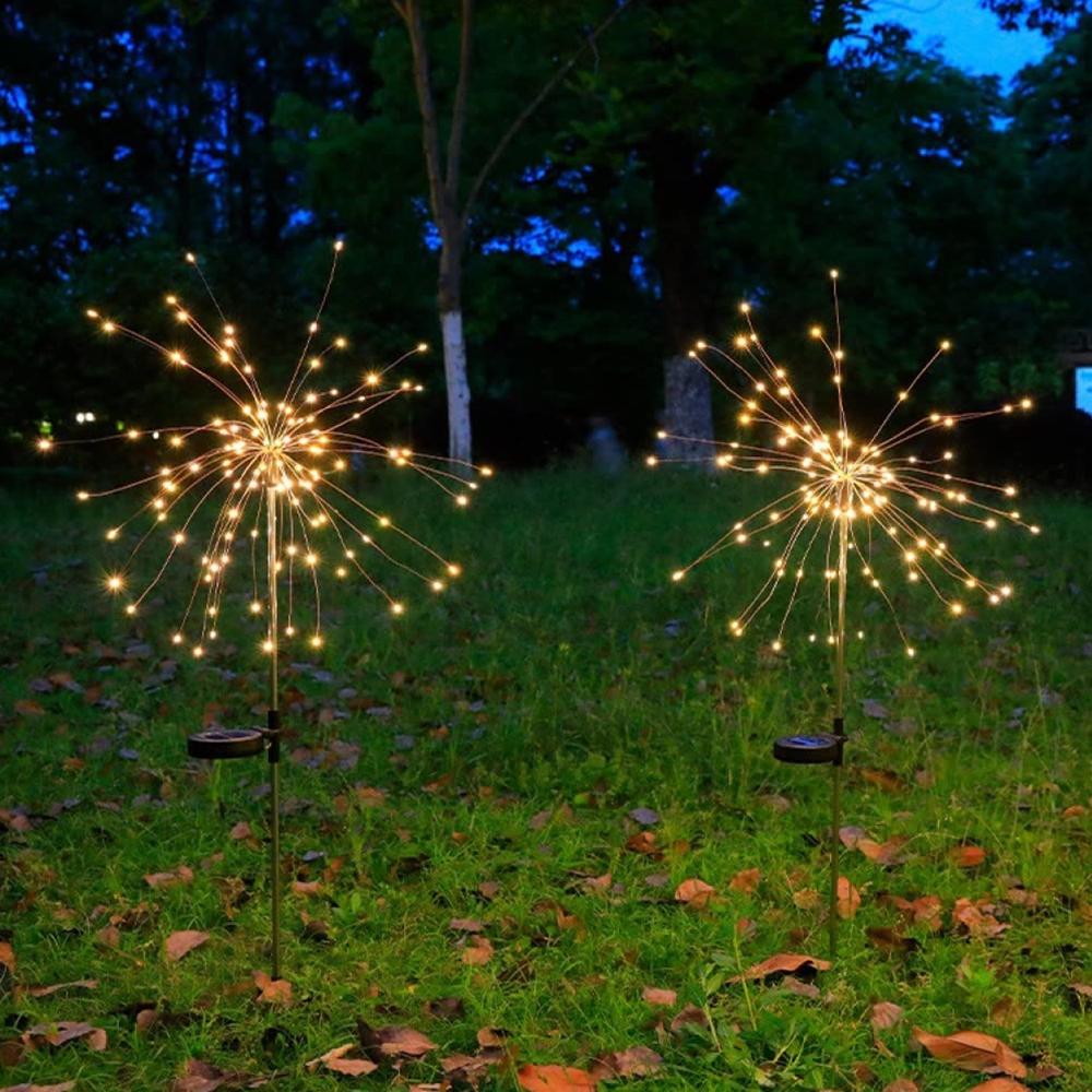 Solar Powered Warm White Starburst Firework Garden Light Set (2 Pc / 120 Led) - Color: Mix