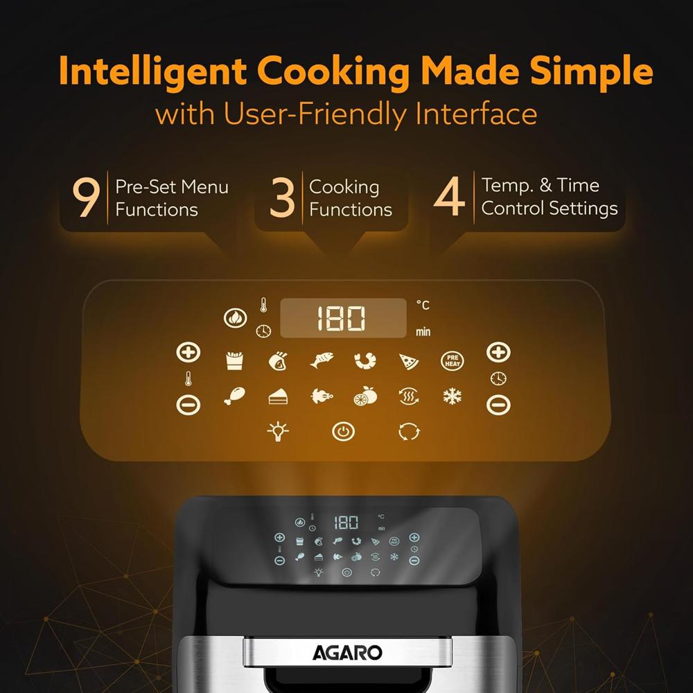 AGARO Regency Air Fryer For Home, 12L, Family Rotisserie Oven, 1800W, 9 Preset Menu, Electric Air Fryer Toaster Oven (33684)