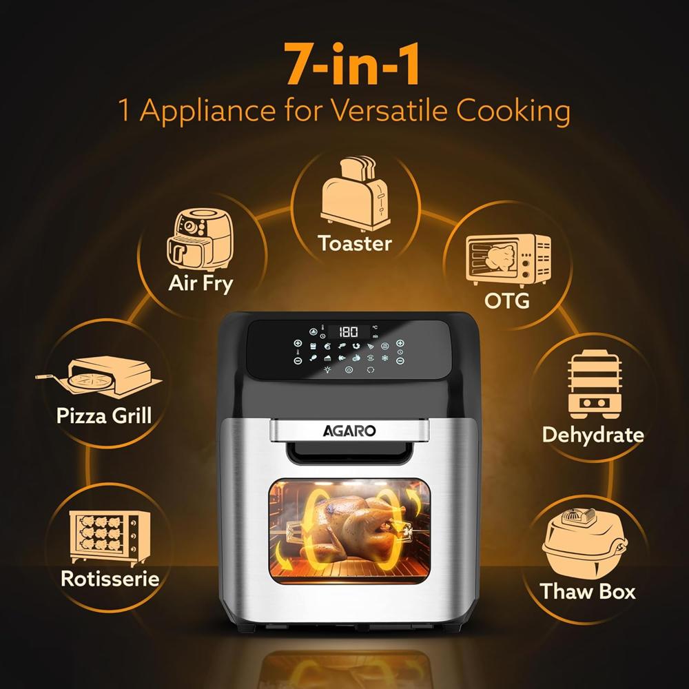 AGARO Regency Air Fryer For Home, 12L, Family Rotisserie Oven, 1800W, 9 Preset Menu, Electric Air Fryer Toaster Oven (33684)