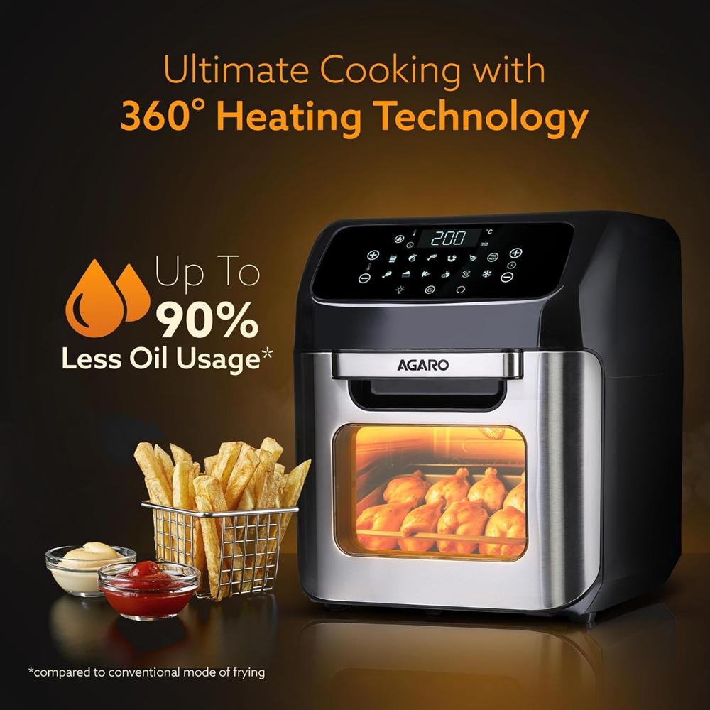AGARO Regency Air Fryer For Home, 12L, Family Rotisserie Oven, 1800W, 9 Preset Menu, Electric Air Fryer Toaster Oven (33684)
