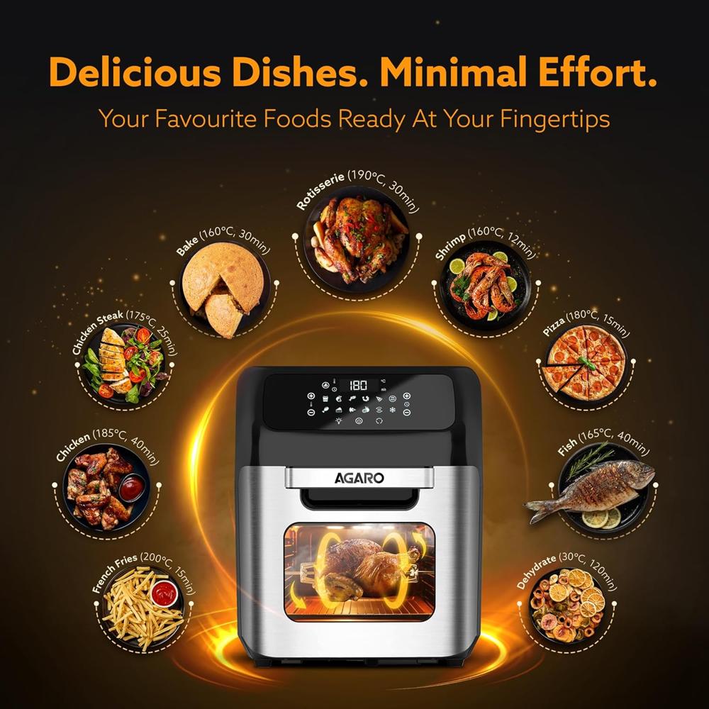 AGARO Regency Air Fryer For Home, 12L, Family Rotisserie Oven, 1800W, 9 Preset Menu, Electric Air Fryer Toaster Oven (33684)