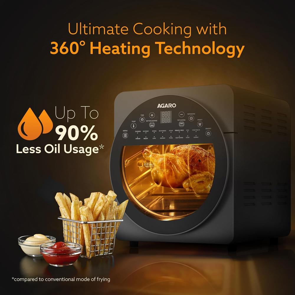 AGARO Elite Air Fryer For Home,14.5L,Rotisserie Convection Oven,1700 watts(33845)