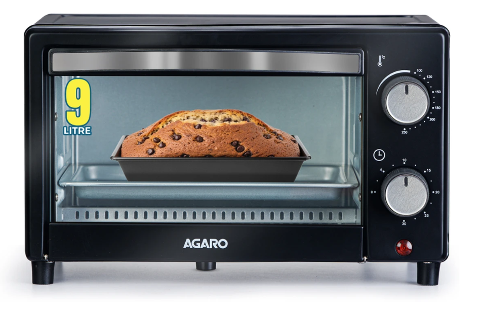AGARO 9-Litre Oven Toaster Grill (OTG) (Marvel-33266, Bake, Toast, Roast, Grill, Adjustable Temp. & Timer, Ready Bell, Black) 800 W