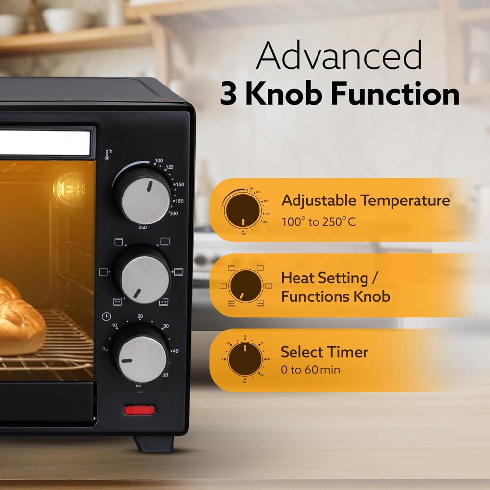 AGARO Marvel 19 Litres Oven Toaster Griller, Motorised Rotisserie, OTG with 5 Heating Modes, Cake Baking(33183)