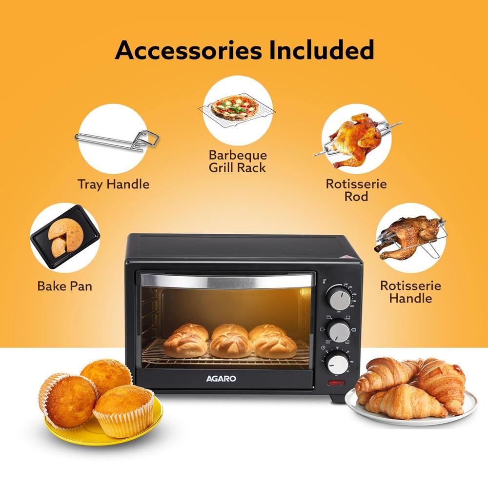 AGARO Marvel 19 Litres Oven Toaster Griller, Motorised Rotisserie, OTG with 5 Heating Modes, Cake Baking(33183)