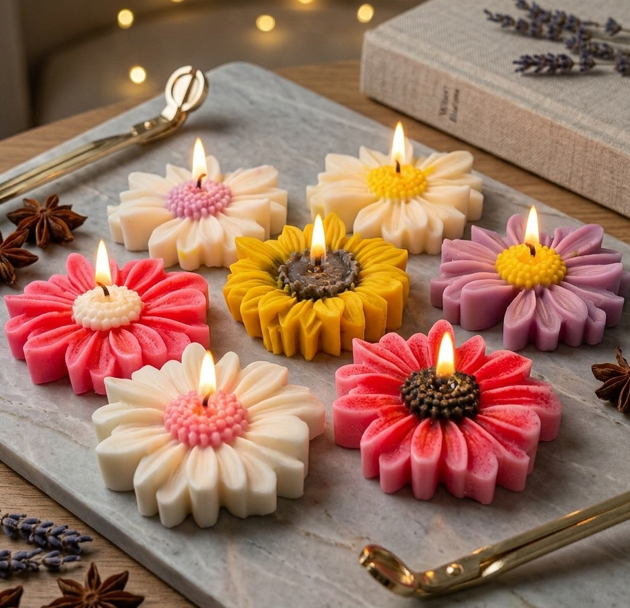 Handcrafted Daisy & Sunflower Flower Candles for Gifting, Events, Decor & Bulk Orders