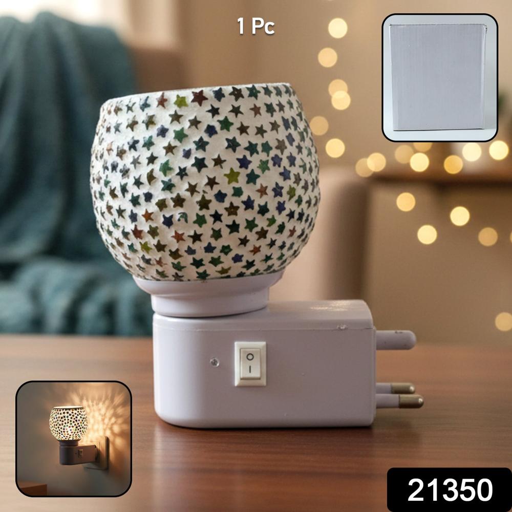 Decorative Star Pattern Kapoor Dani Mosaic Glass Plug-In Night Lamp (1 Pc) - Color: Mix