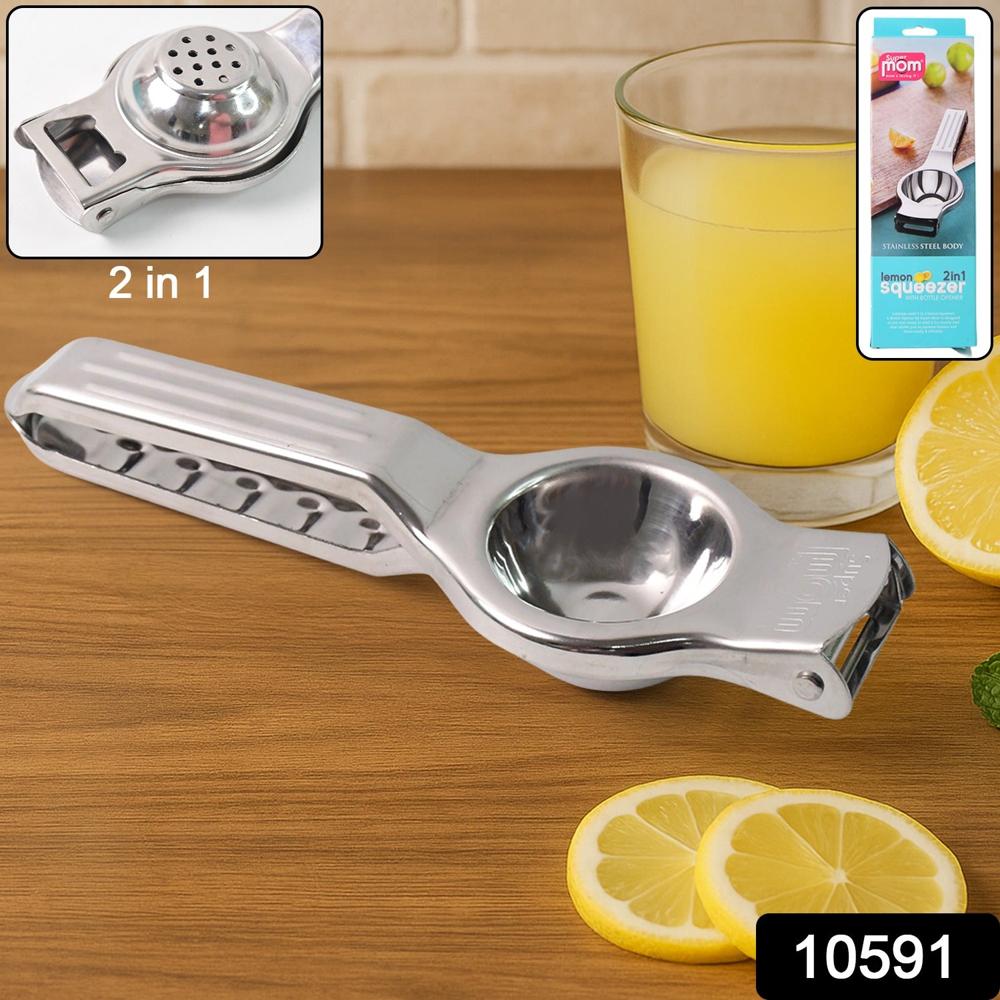 Supermom 2-In-1 Heavy Duty Stainless Steel Lemon Squeezer With Built-In Bottle Opener - Color: Mix