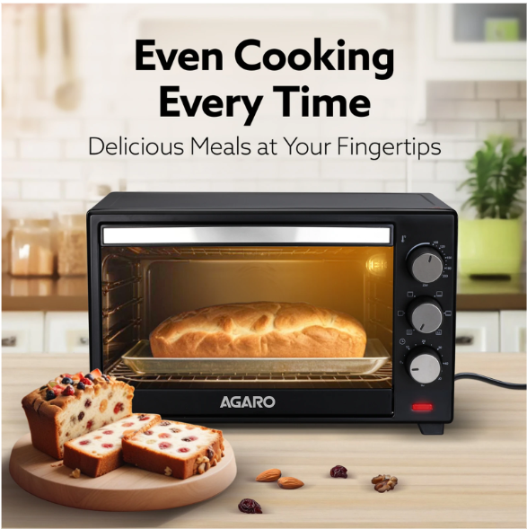 AGARO 25-Litre Marvel-33184, 1600W, 5 Cooking Modes, Bake, Grill, Roast, Toast, Rotisserie (Black)
