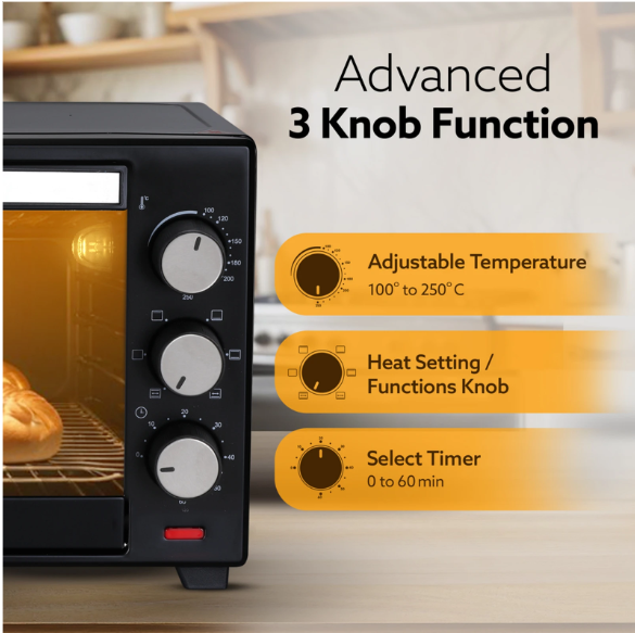 AGARO 25-Litre Marvel-33184, 1600W, 5 Cooking Modes, Bake, Grill, Roast, Toast, Rotisserie (Black)