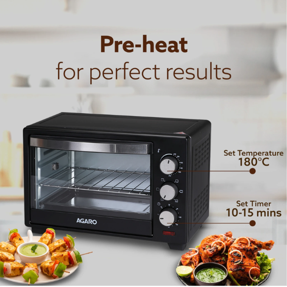 AGARO 25-Litre Marvel-33184, 1600W, 5 Cooking Modes, Bake, Grill, Roast, Toast, Rotisserie (Black)