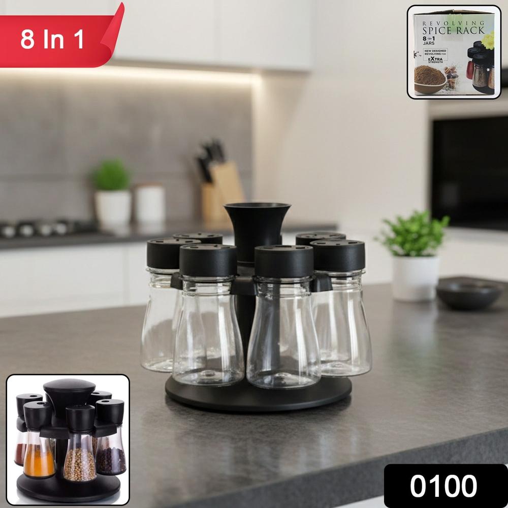 8 In 1 Revo-Lving Plastic Spice Rack Set With Rotating Stand - Color: Mix
