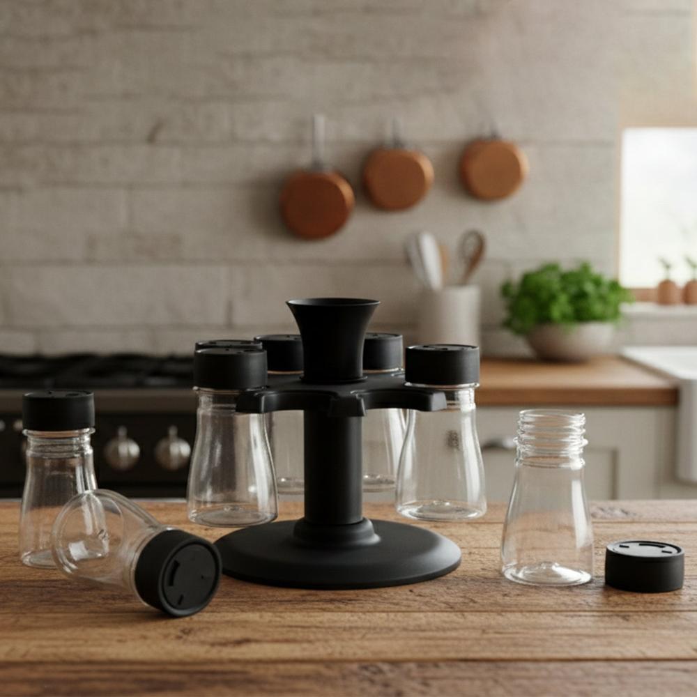 8 in 1 Revo-lving Plastic Spice Rack Set with Rotating Stand