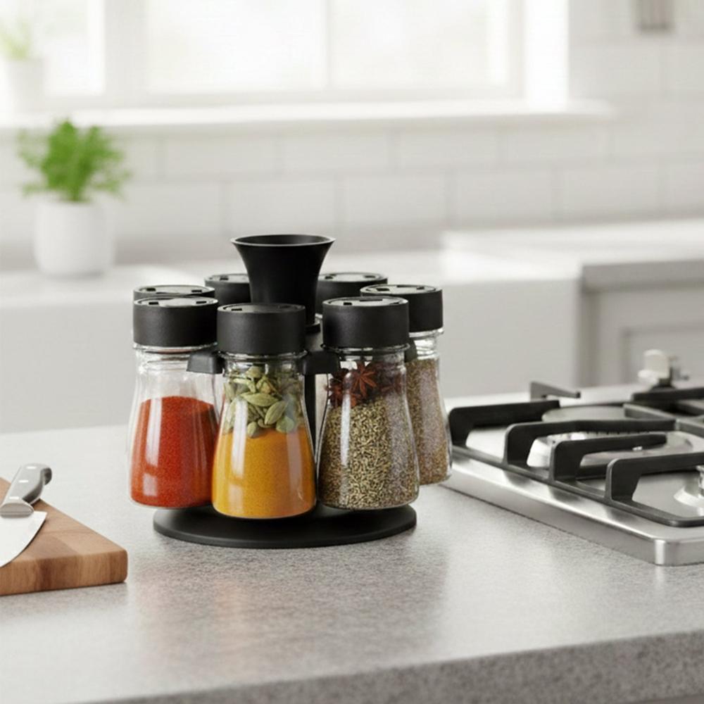 8 in 1 Revo-lving Plastic Spice Rack Set with Rotating Stand