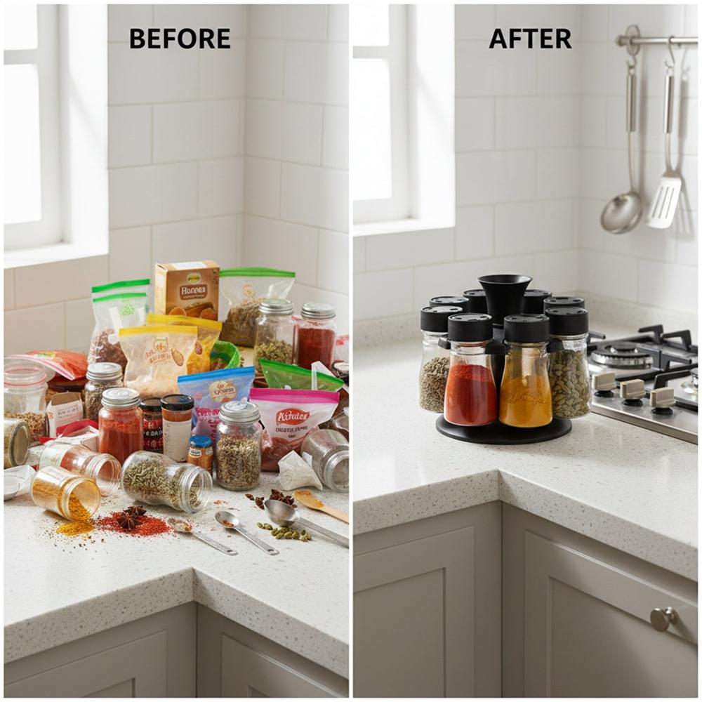 8 in 1 Revo-lving Plastic Spice Rack Set with Rotating Stand