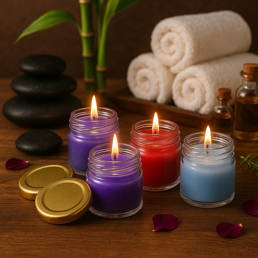Wax Candle Set In Glass Jars With Gold Lids (4 Pc) - Color: Mix