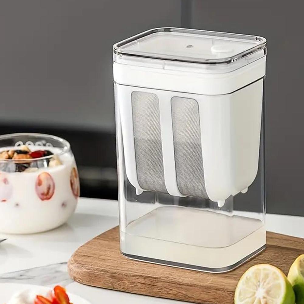 2 In 1 Yogurt Strainer With Storage Box 1100Ml (Plastic + Steel) - Color: Mix
