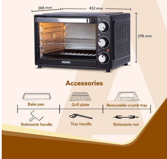 AGARO 30-Litre with Motorised Rotisserie 33393 (Black) 1500 W