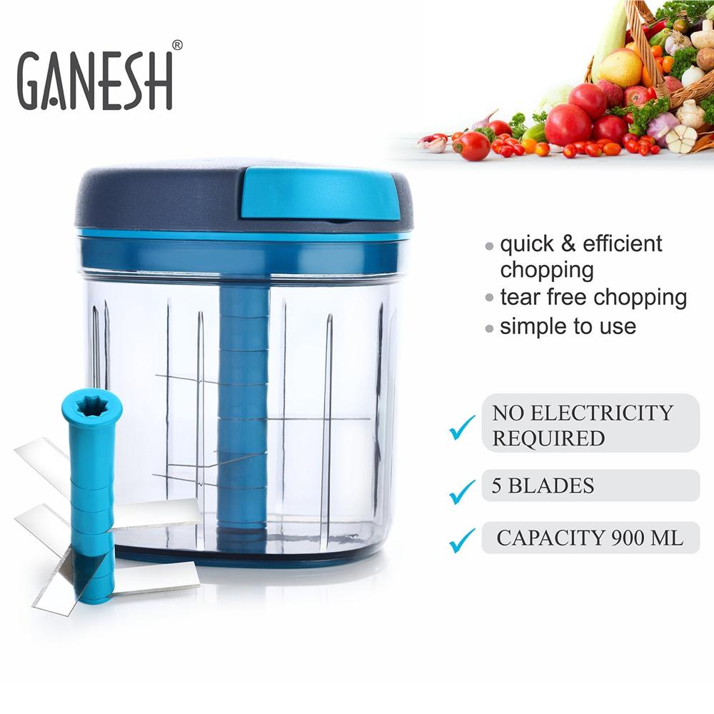 Ganesh Master Chopper With 5 Stainless Steel Blades, Xl Large Jumbo Chopper (900 Ml) - Color: Mix