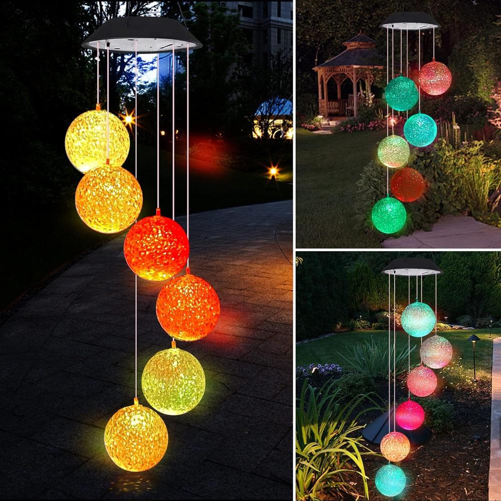 Solar Crystal Ball Color Changing Led Hanging Light For Patio Yard Garden