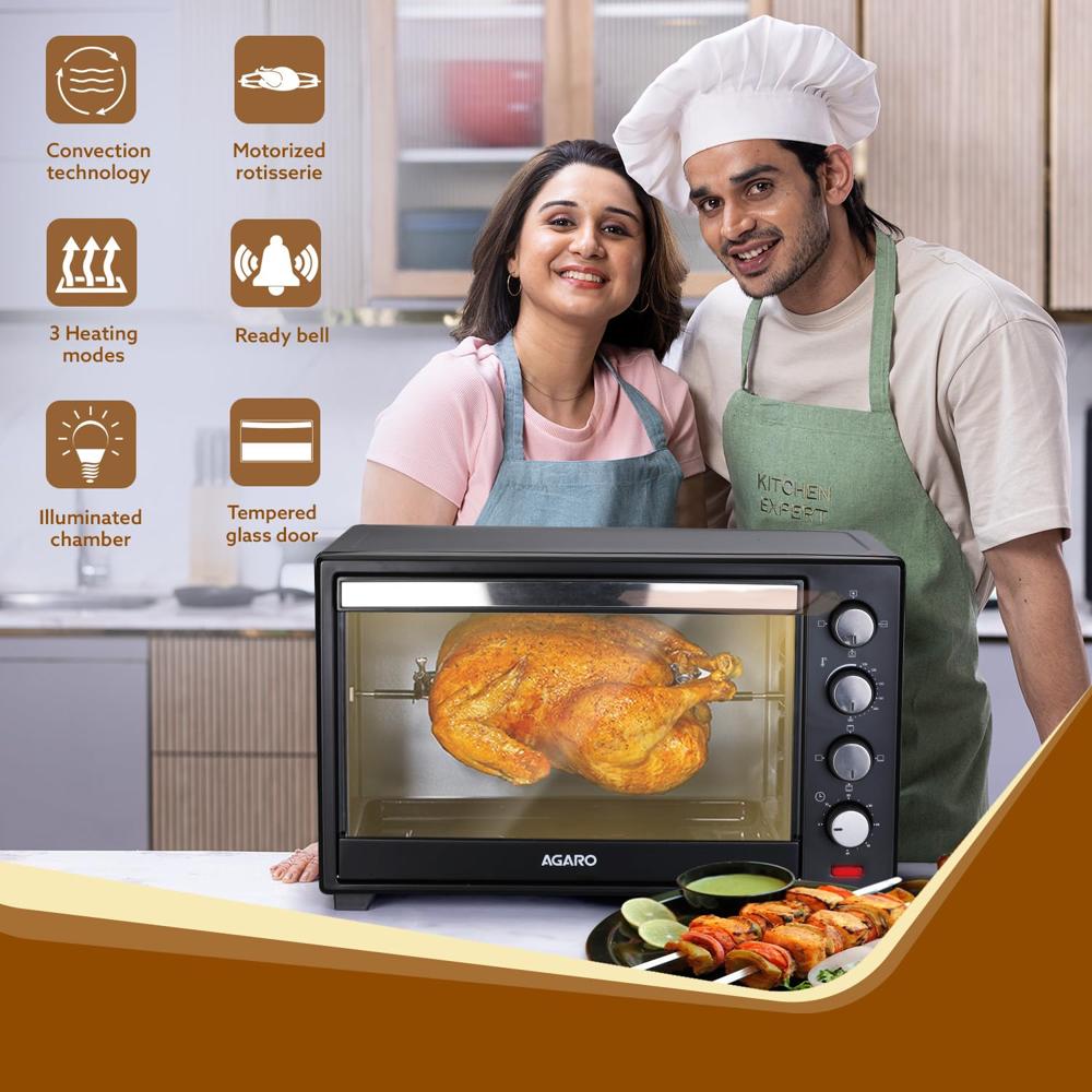 AGARO Marvel 38 Liters Oven Toaster Griller, Motorised Rotisserie and Convection Cake Baking  1600 W (33267)